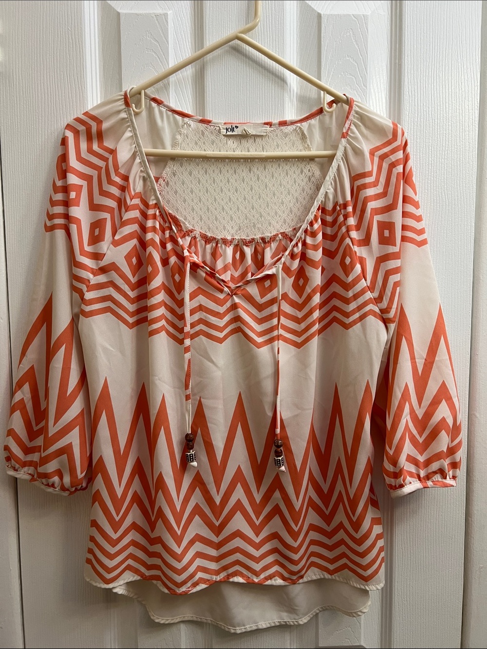 Jolt Crochet-Accent Chevron Peasant Top